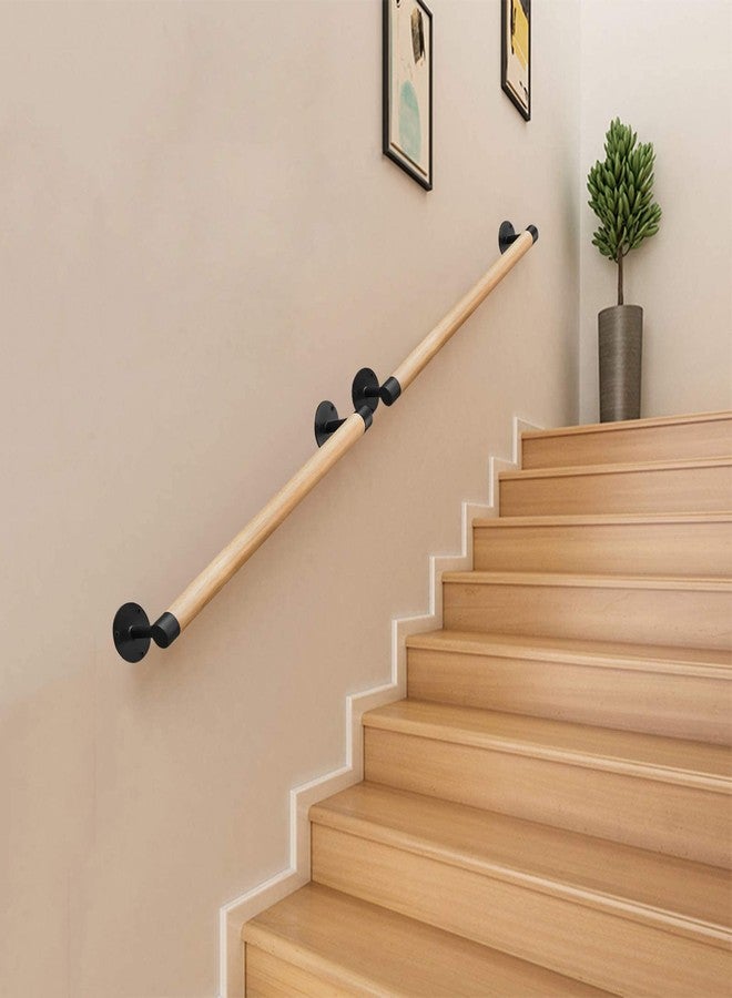 Purife 2FT Wood Hand Railing for Stairs - Wooden Handrails for Outdoor Steps, Staircase Handrail W/s Black Metal Brackets, Banister Deck Rails, Safety Grab Bars for Senior, Elderly & Kids - Image 4